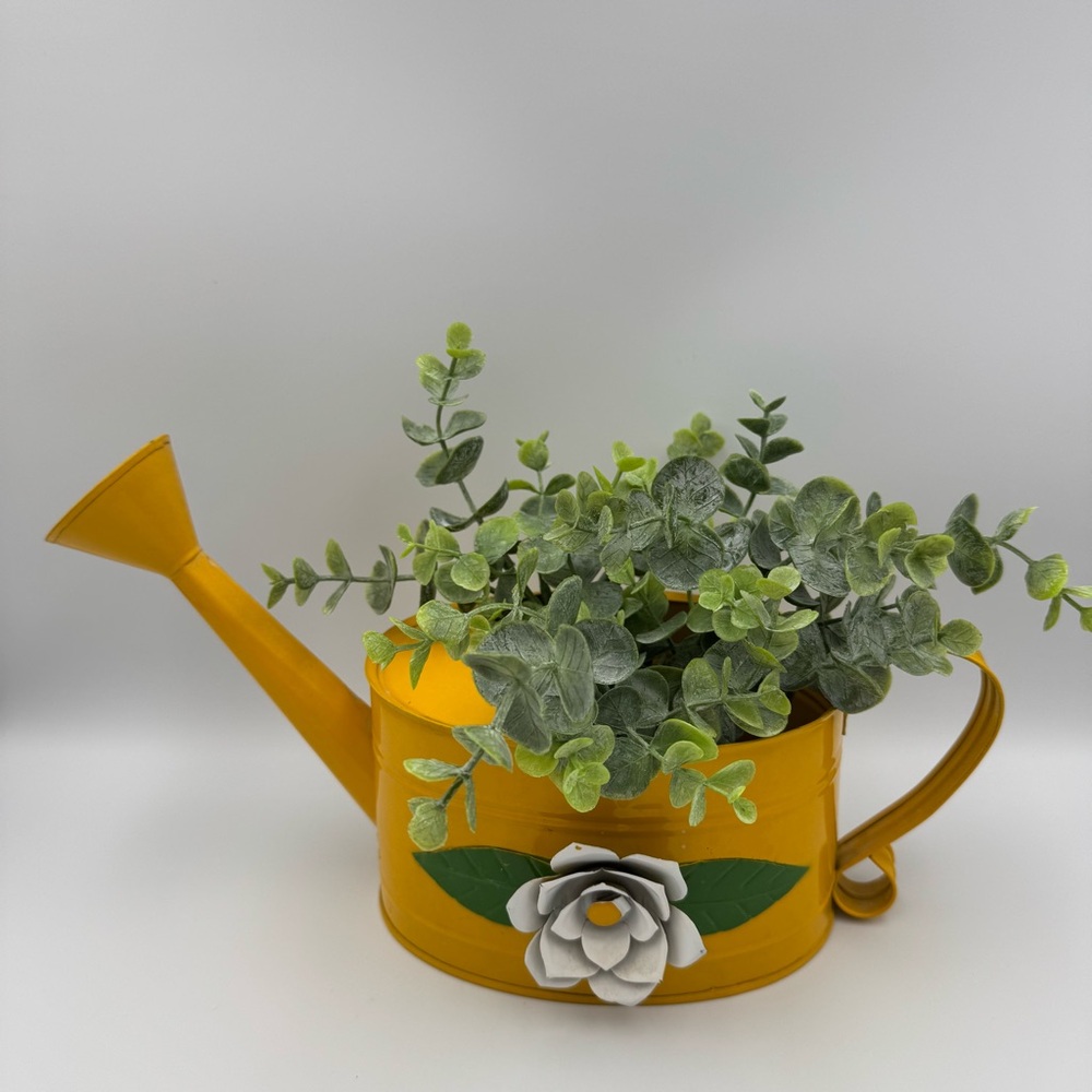 Rusty Crusty VTG Yellow Metal Watering Can Chippy Rustic Decor